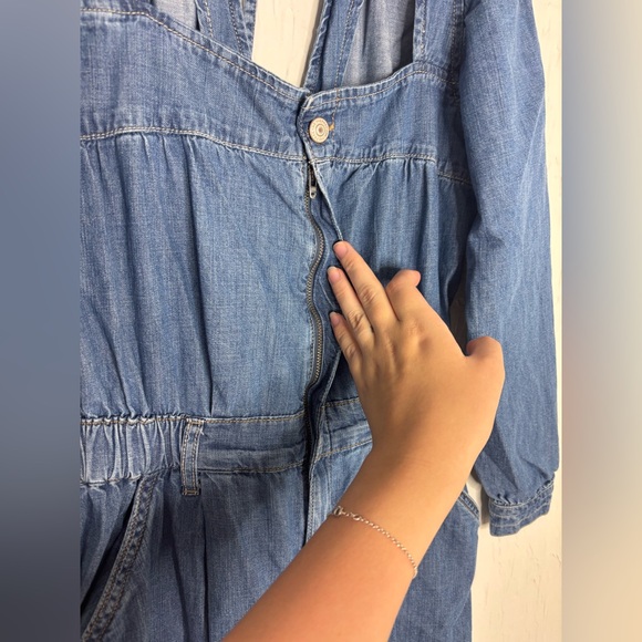 Free People Clara Long Sleeve Denim Jumpsuit Size XS Wide Leg - Picture 7 of 10